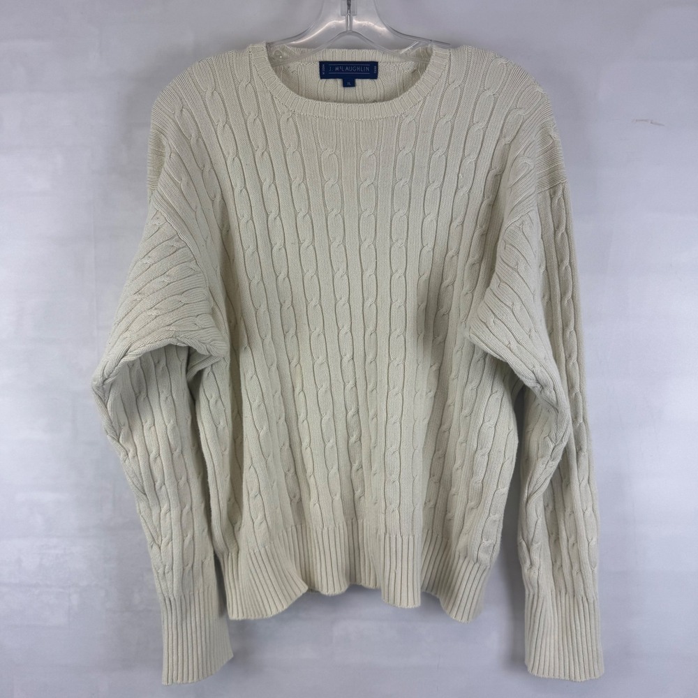 J. McLaughlin Ivory Cable Knit Silk Blend Sweater Size XL Classic Luxury‎